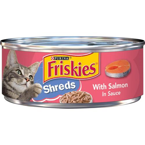 (24 Pack) Friskies Wet Cat Food, Shreds With Salmon in Sauce, 5.5 oz. Cans