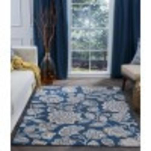 Transitional 5×7 Area Rug (5'*7') Floral Navy, Cream Living Room Easy to Clean