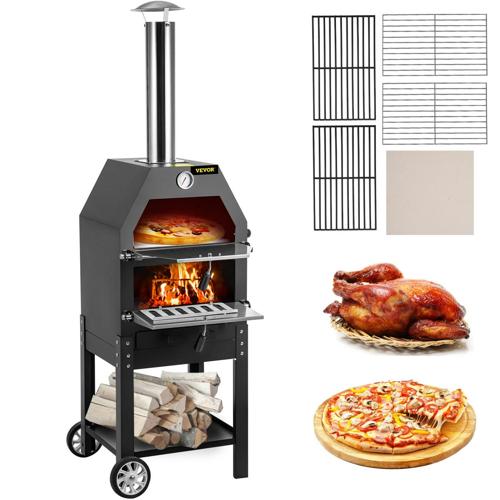 VEVOR Outdoor Pizza Oven, 12 Wood Fire Oven, 2-Layer Pizza Oven Wood Fired, Wood Burning Outdoor Pizza Oven with 2 Removable Wheels, Wood Fired Pizza Maker Ovens
