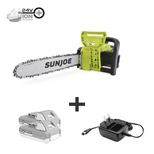 Sun Joe 48-Volt Ion+ Cordless 16-in Chain Saw, W/ 2*2.0-Ah Batteries and Charger