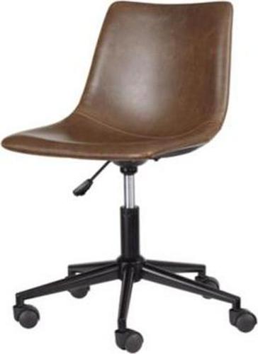 Signature Design by Ashley Faux Leather Adjustable Swivel Bucket Seat Home Office Desk Chair, Brown