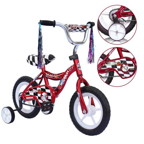 Wonderplay Boys' and Girls' Bike, 12 Kid's Bicycle for 2-4 Years Old, EVA Tires, Training Wheels with Coaster Brake Red
