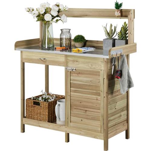 SmileMart Light Green Fir, Wood and Metal Potting Bench