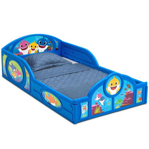 Baby Shark Plastic Sleep and Play Toddler Bed with Attached Guardrails by Delta Children