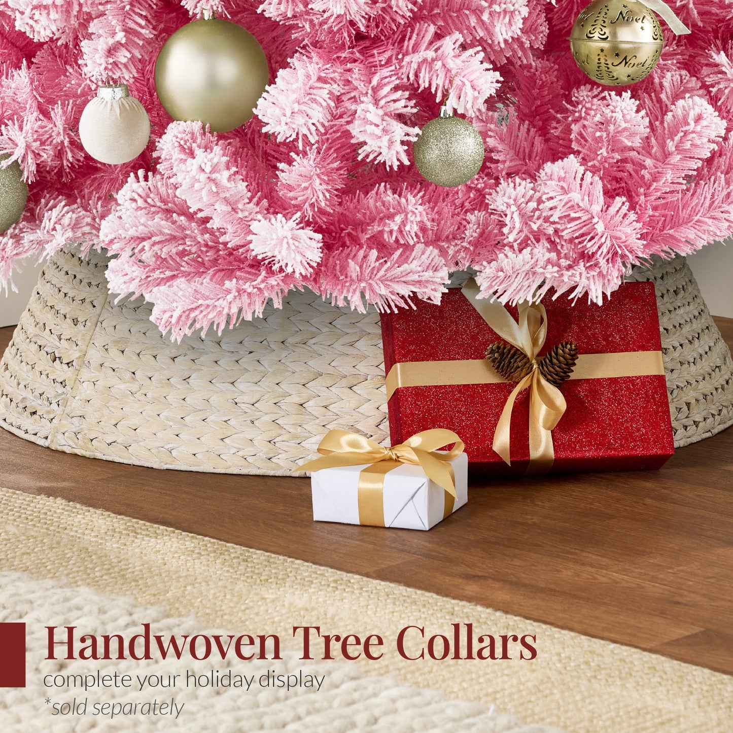 Snow Flocked Colorful Artificial Pine Christmas Tree w/ Foldable Metal Base