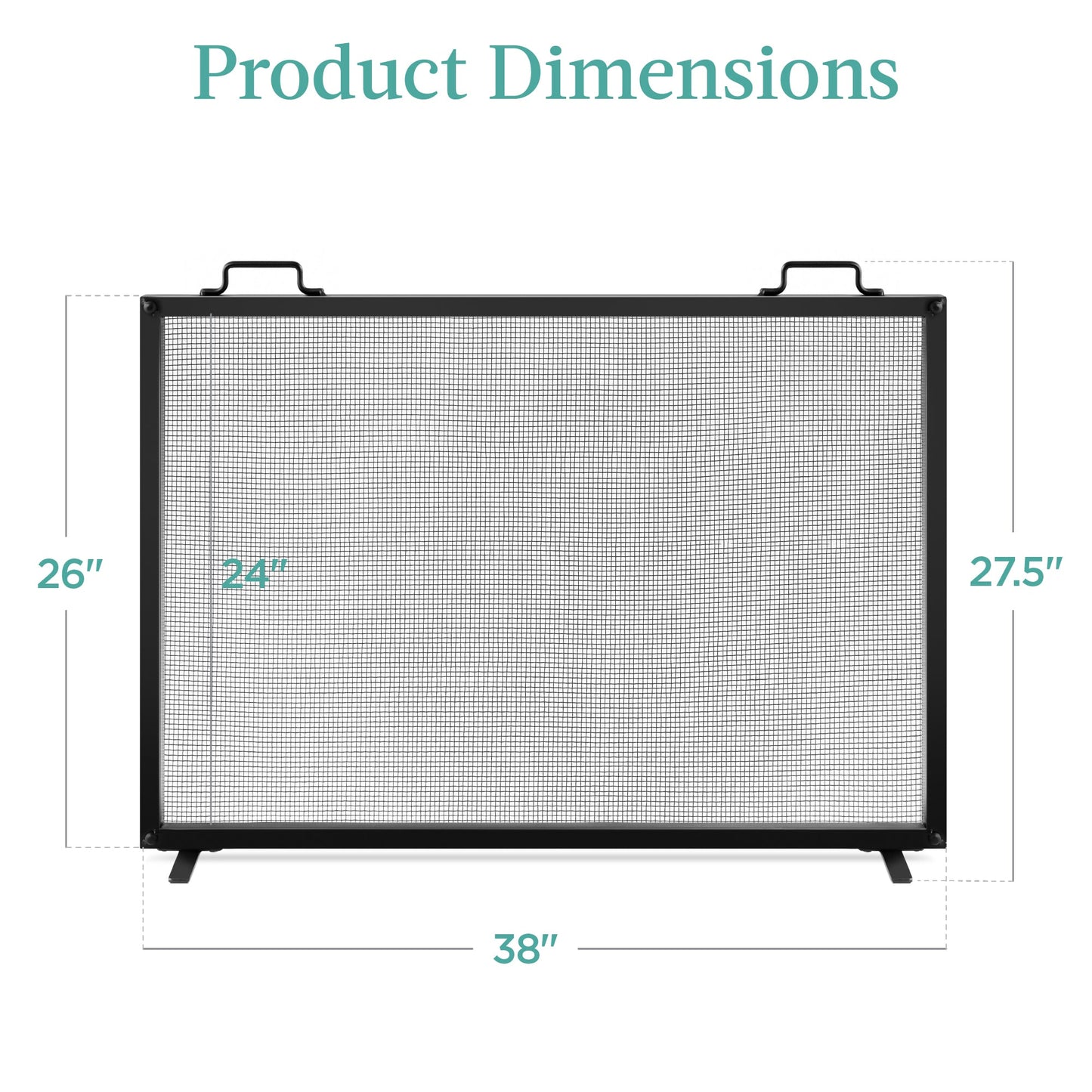 Single Panel Handcrafted Steel Mesh Fireplace Screen w/ Handles - 38x27in
