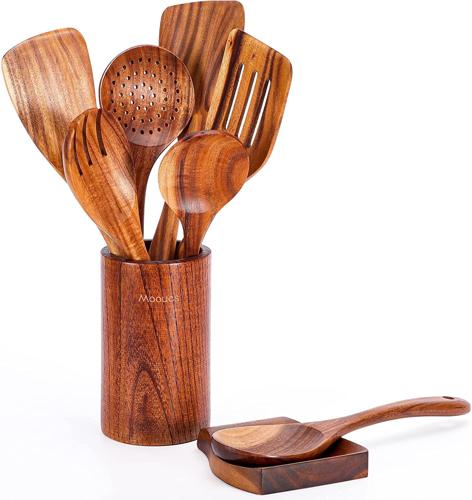 9 pcs Wooden Cooking Utensils Set,Nonstick Heat Resistant