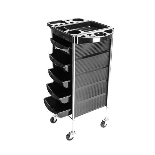UBesGoo Salon Rolling Trolley Cart with 5 Drawers Hair Dryer Service Tray Tool Storage Cart Black