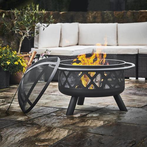 Teamson Home 30 Outdoor Round Wood Burning Fire Pit with Steel Base, Black