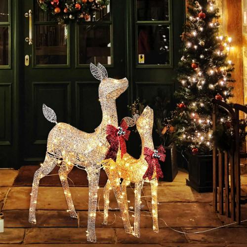 UBesGoo Outdoor Yard Decoration Set Christmas Reindeer Family 2Pcs with LED Light
