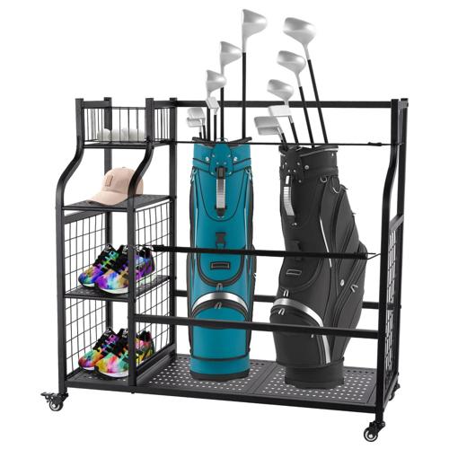 WAYTRIM Golf Bag Storage Rack on Wheels Easy Move Golf Accessories Organizer for Garage Iron Stand Racks Black