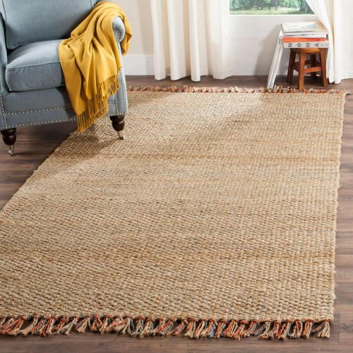 Traditional Rug - Natural Fiber Jute -Natural/Multi-Color:Natural/Multi,Design:Traditional,Shape:Small Rectangle,Size:5'L*3'W