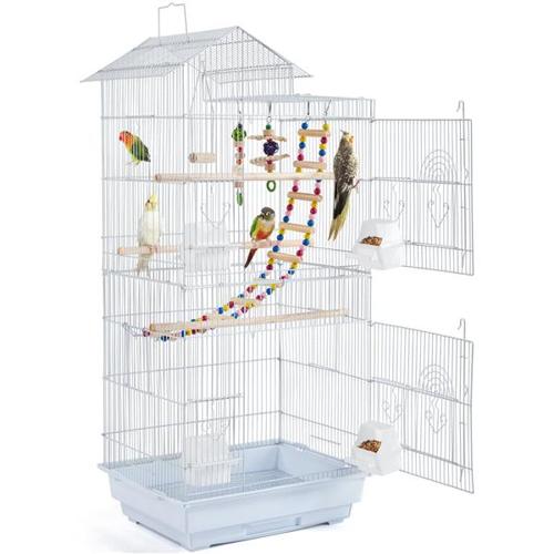 SmileMart 39 Metal Bird Cage with Perches and Toys, White