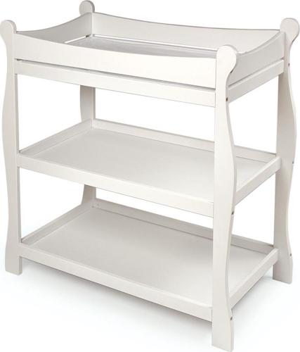 Badger Basket Sleigh Style Baby Changing Table, White, Includes Pad