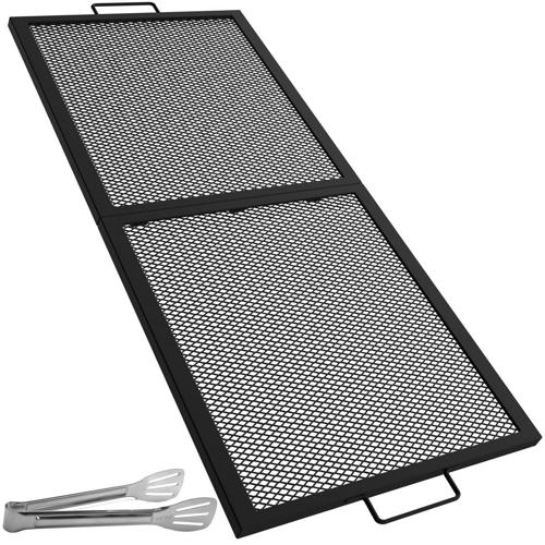 VEVOR Fire Pit Grill Grate, Foldable Rectangle Cooking Grate, Heavy Duty X-Marks Campfire BBQ Grill with Portable Handle and Support Wire for Outdoor Campfire Party and Gathering, 36*15 inch Black