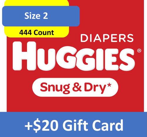$20 Savings Buy 2 Huggies Diapers Snug and Dry, Size 2, 444 Ct with $20 Gift Card