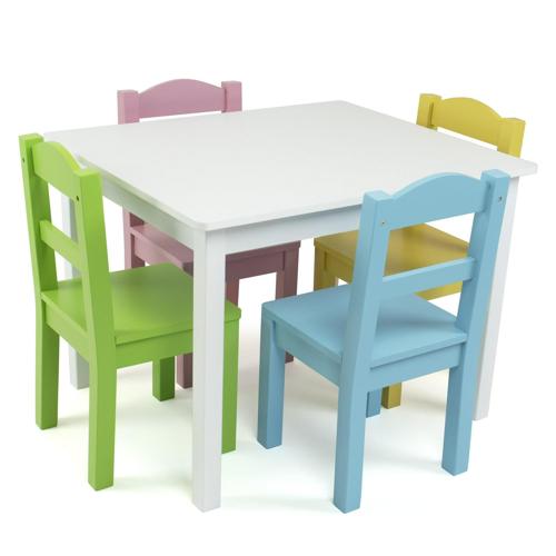 Tot Tutors Pastel Kids 5 Piece Rectangle Table and Chair Set