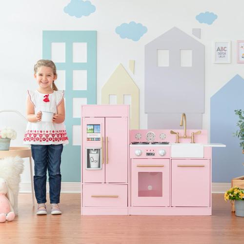 Teamson Kids Little Chef Chelsea Modern Kids Kitchen Playset, Pink/Gold