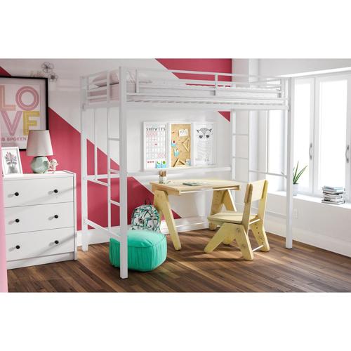 Your Zone Metal Loft Bed, Twin Size, White