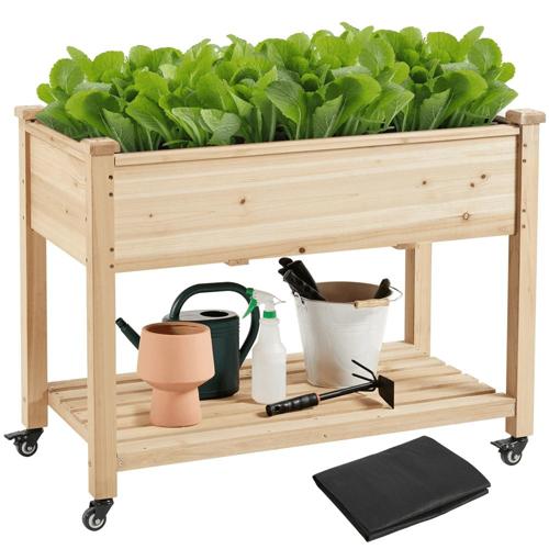SmileMart Wood Raised Garden Bed Planter Box with Wheels for Outdoor/Indoor, Large