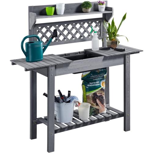 SmileMart Wooden Garden Potting Bench with Sliding Tabletop, Gray