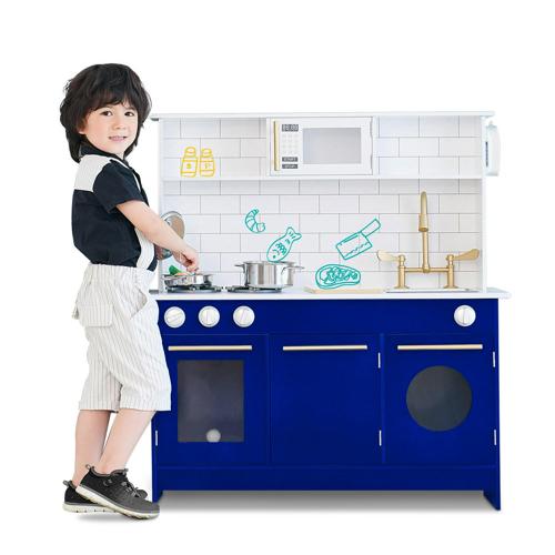 Teamson Kids Little Chef Berlin Modern Kids Kitchen Playset with 6 Accessories, White/Blue