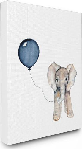 Baby Elephant with Blue Balloon Oversized Stretched Canvas Wall Art, 24*1.5*30