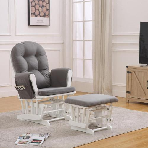Willow Glider with Ottoman, White Finish with Gray Cushions