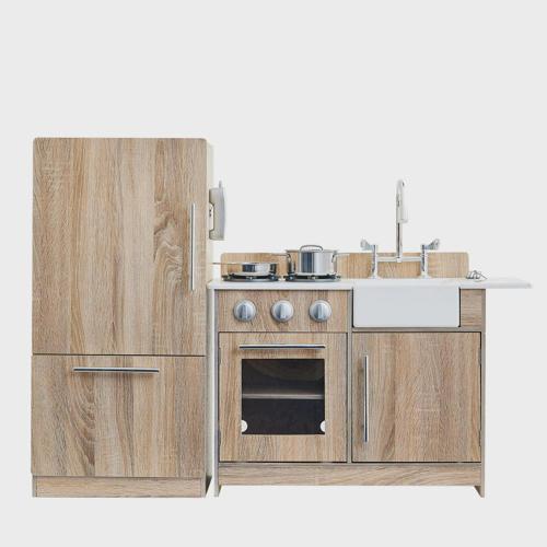 Teamson Kids Little Chef Chelsea Modern Wooden Play Kitchen, Cherry Grain/Silver