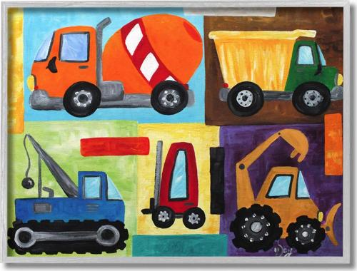 The Kids Room by Stupell Construction Trucks Set Framed Wall Art by nJoyArt