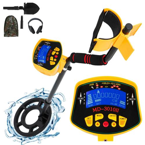 VEVOR Metal Detector for Adults and Kids, Waterproof Metal Detectors with High Accuracy LCD Display, Deep Sensitive Headphone&Shovel 7.5KHz,Yellow 3010, for Detecting Coin, Beach Treasures