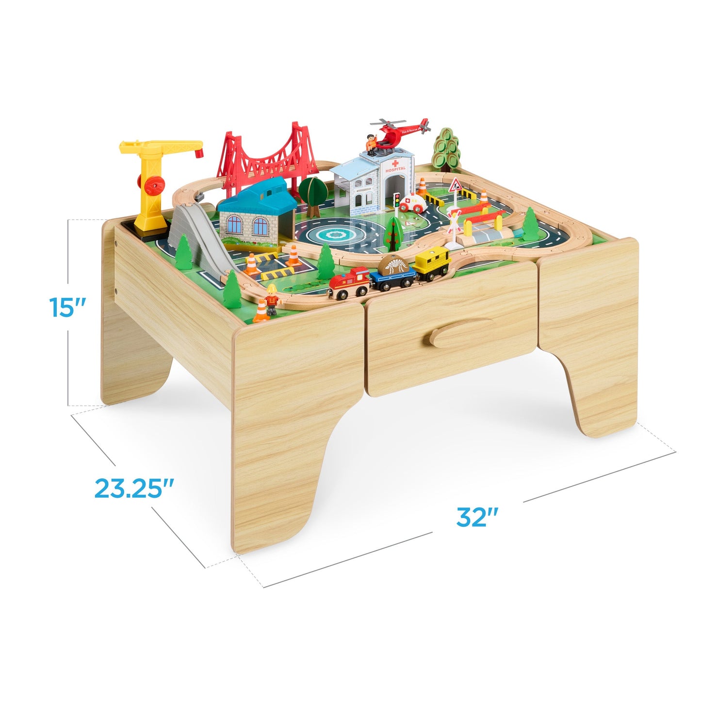 56 Piece Wooden Train Set Table for Kids w/Toy Storage Drawer