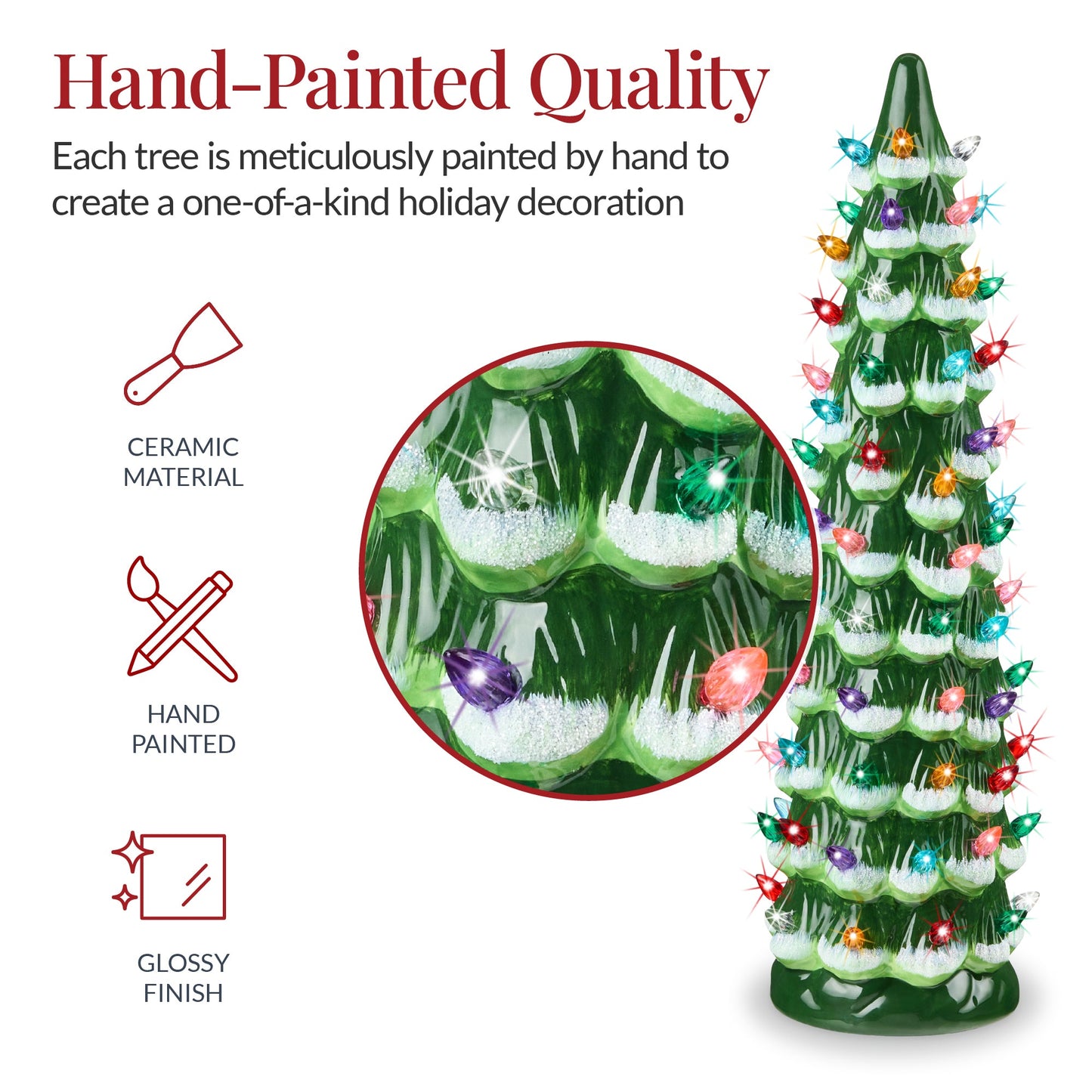 21in Ceramic Christmas Tree, Hand-Painted Holiday Decor w/ LED Lights