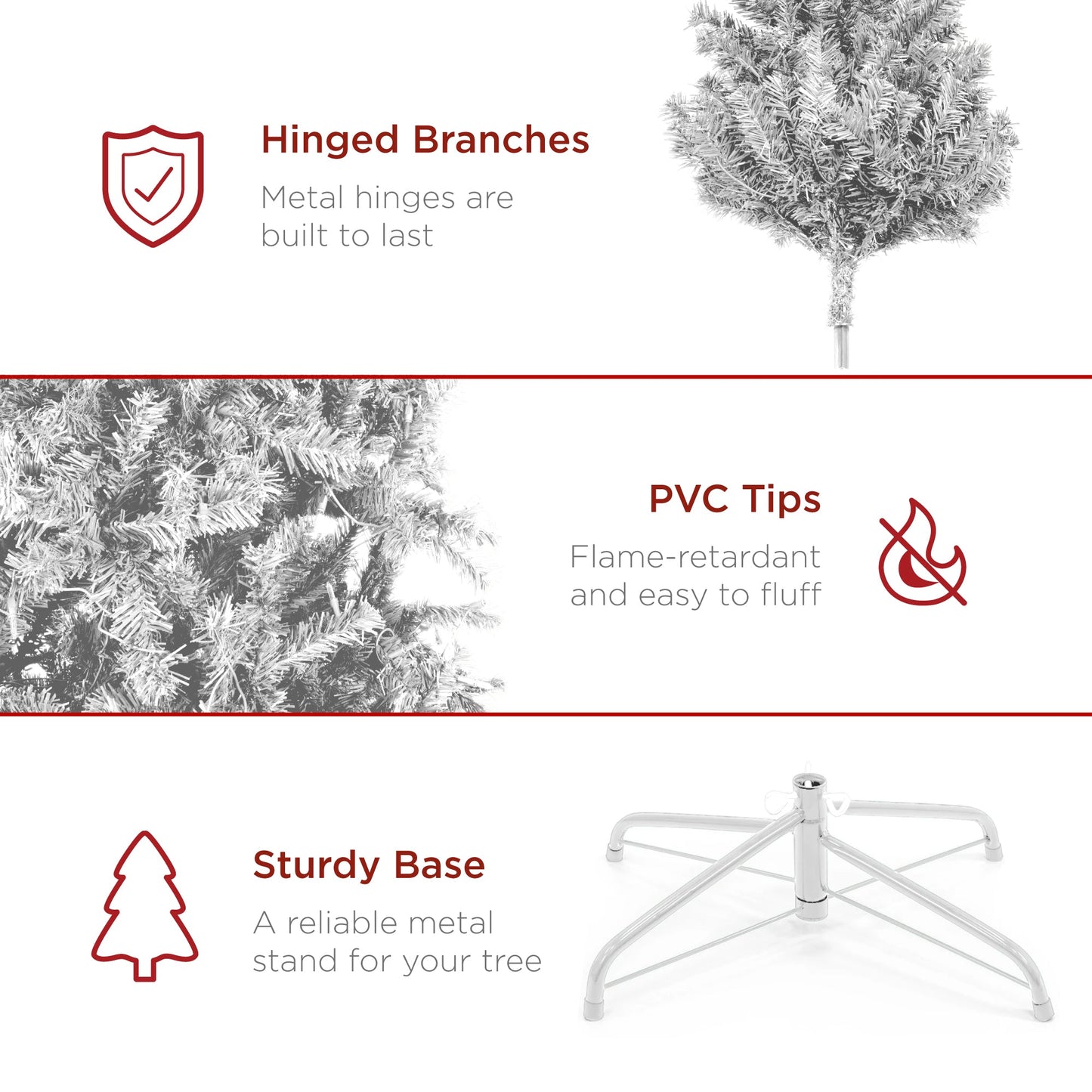 Unlit Artificial White Spruce Christmas Tree, w/Easy Assembly