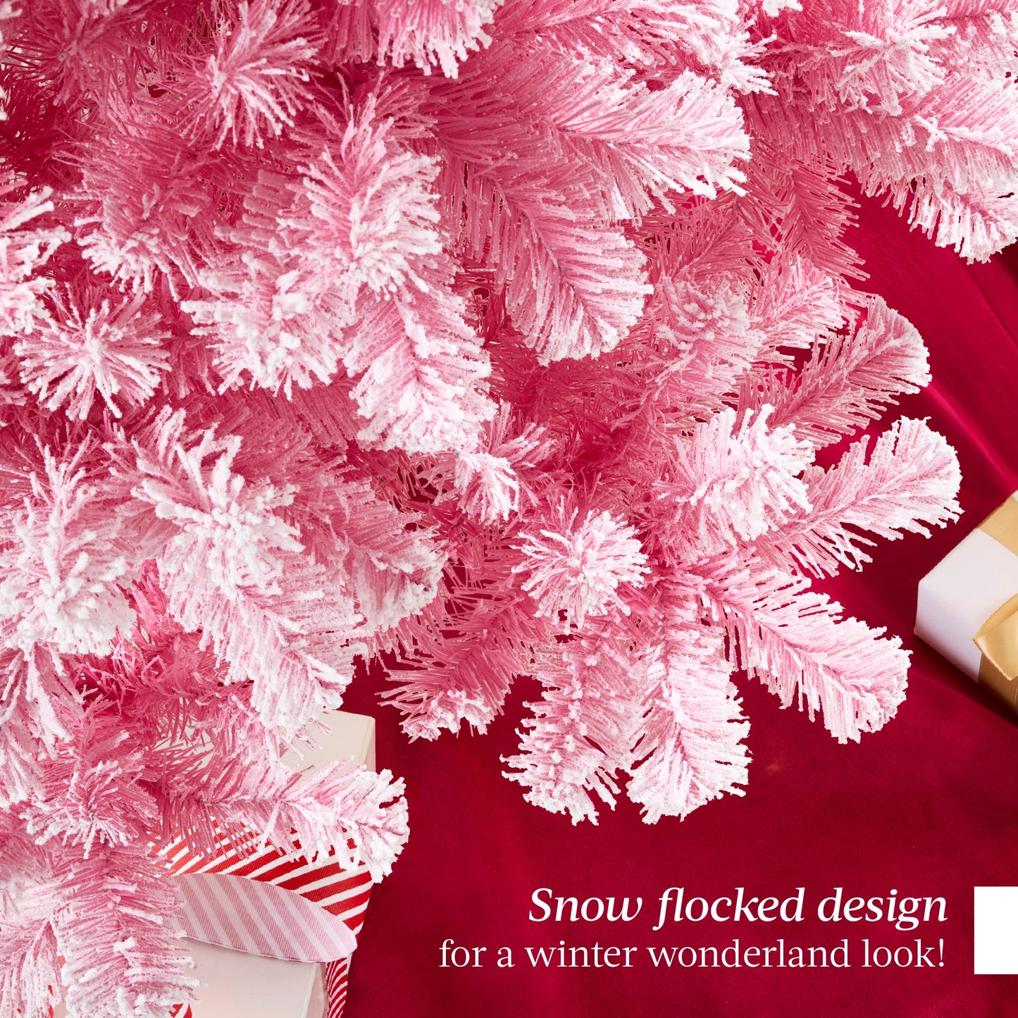 Snow Flocked Colorful Artificial Pine Christmas Tree w/ Foldable Metal Base