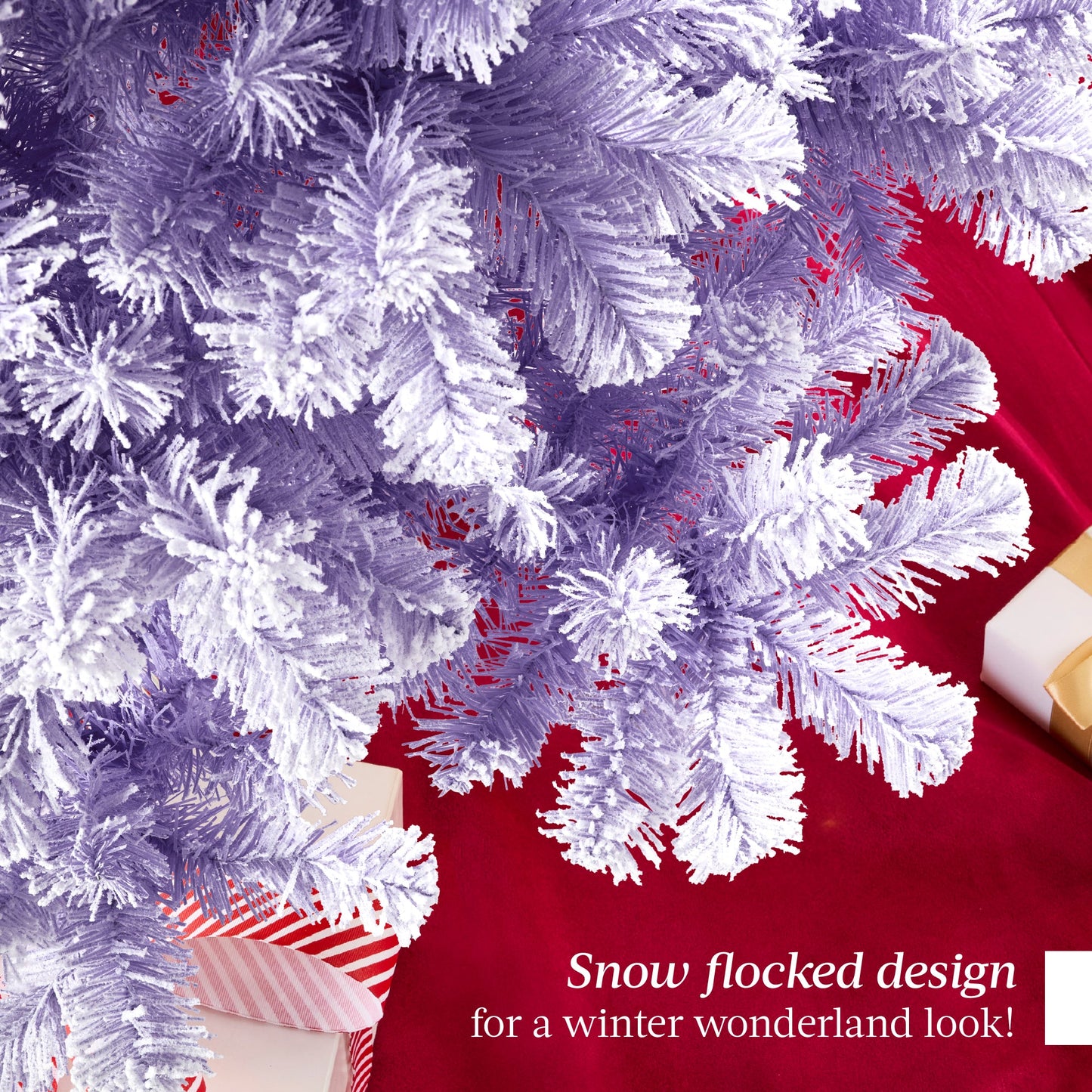 Snow Flocked Colorful Artificial Pine Christmas Tree w/ Foldable Metal Base