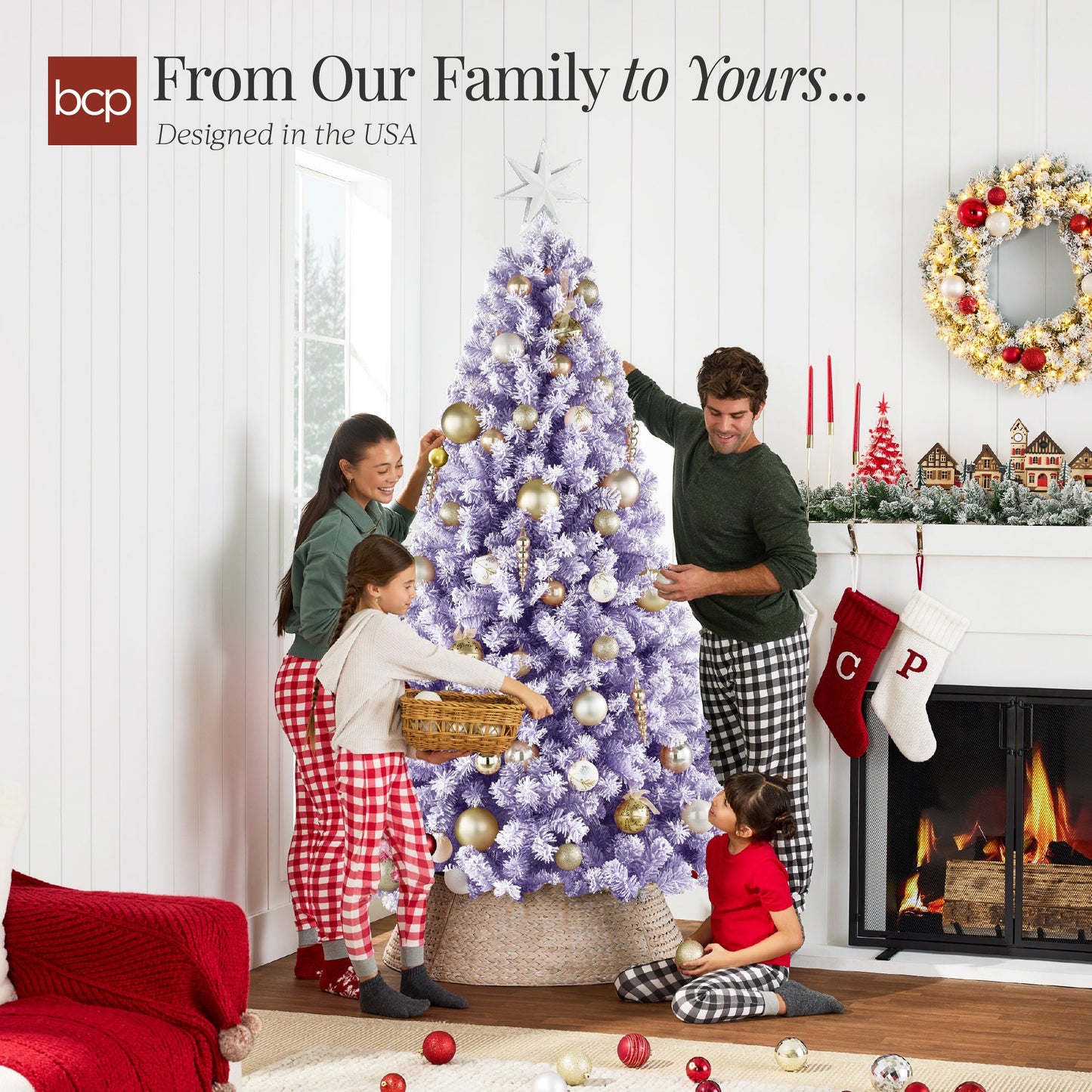 Snow Flocked Colorful Artificial Pine Christmas Tree w/ Foldable Metal Base