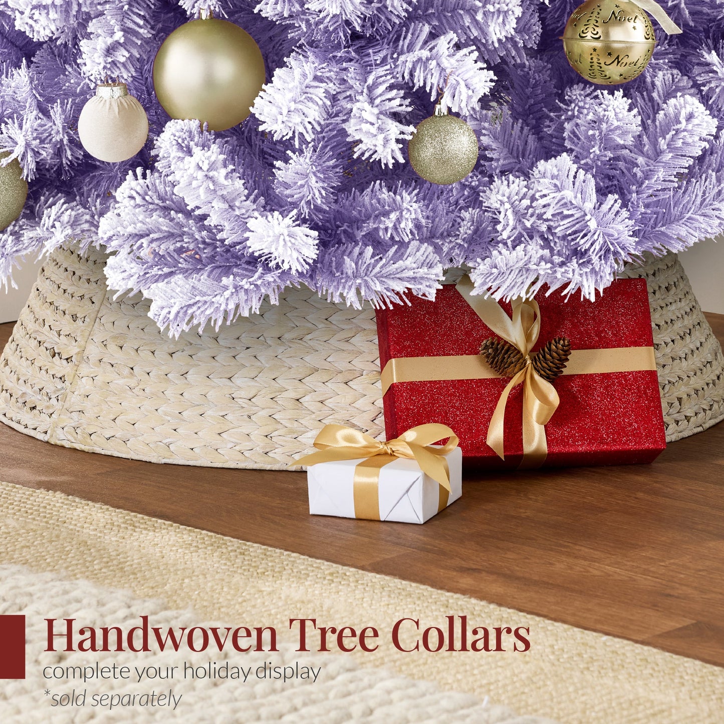 Snow Flocked Colorful Artificial Pine Christmas Tree w/ Foldable Metal Base