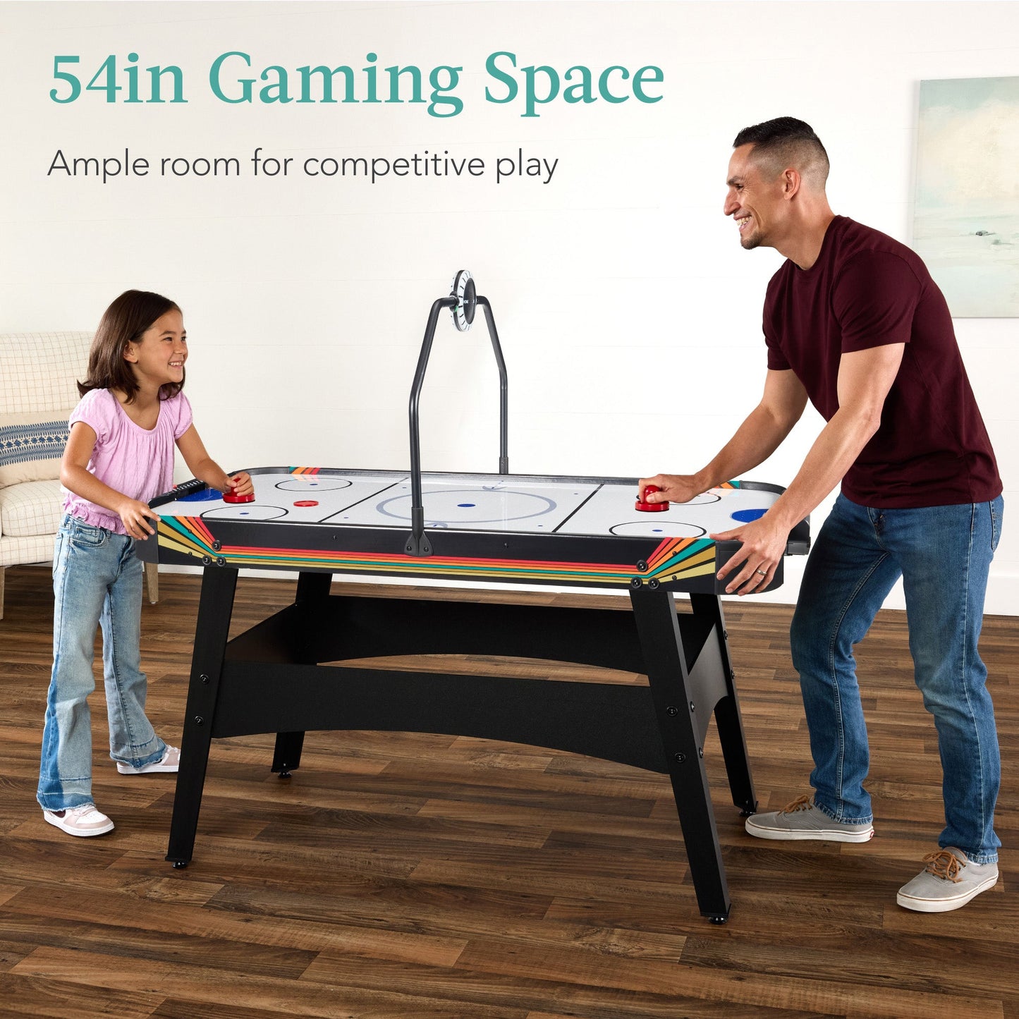 Air Hockey Game Table w/ LED Lights, Scoreboard, Powerful Motor - 54in