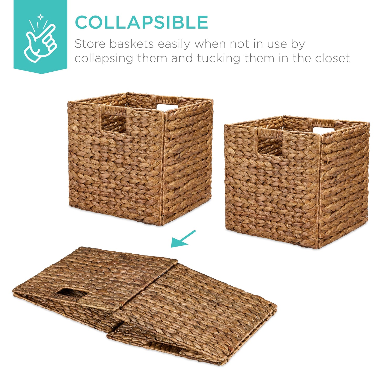Set of 5 Collapsible Hyacinth Storage Baskets w/ Inserts - 10.5x10.5in
