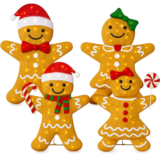 4pc Gingerbread Man Family 4ft Pre-lit Christmas Yard Decor