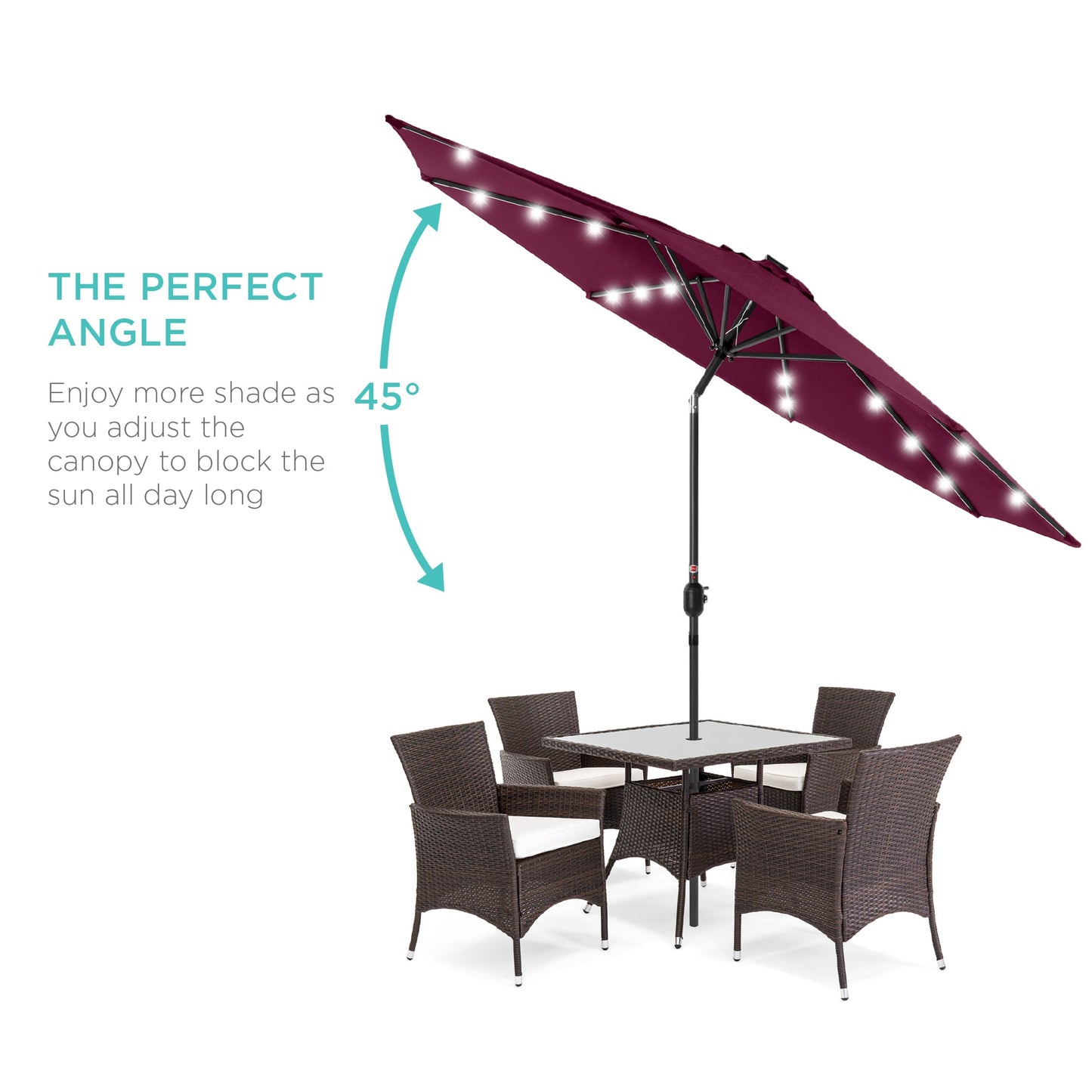 Solar LED Lighted Patio Umbrella w/ Tilt Adjustment, UV-Resistant - 10ft