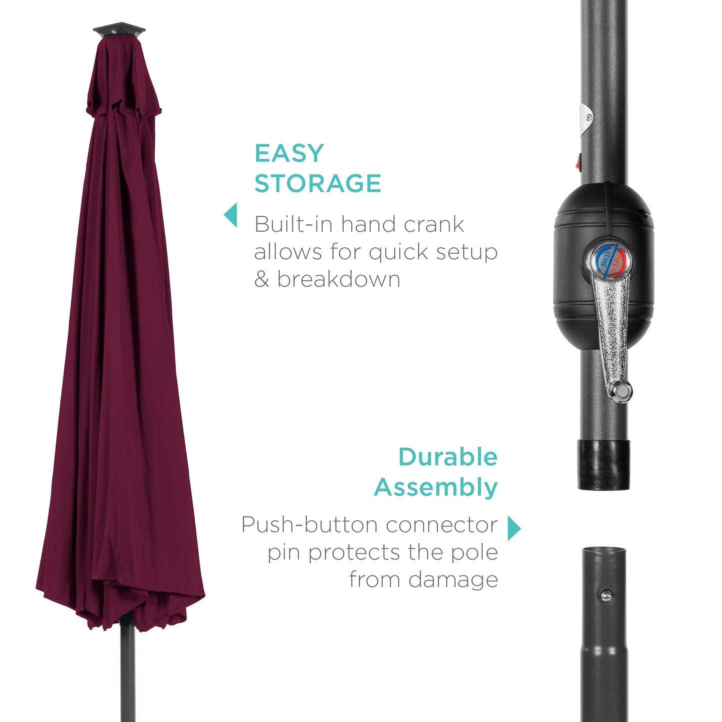 Solar LED Lighted Patio Umbrella w/ Tilt Adjustment, UV-Resistant - 10ft