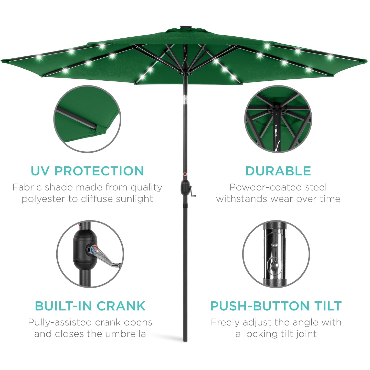 Solar LED Lighted Patio Umbrella w/ Tilt Adjustment, UV-Resistant - 10ft
