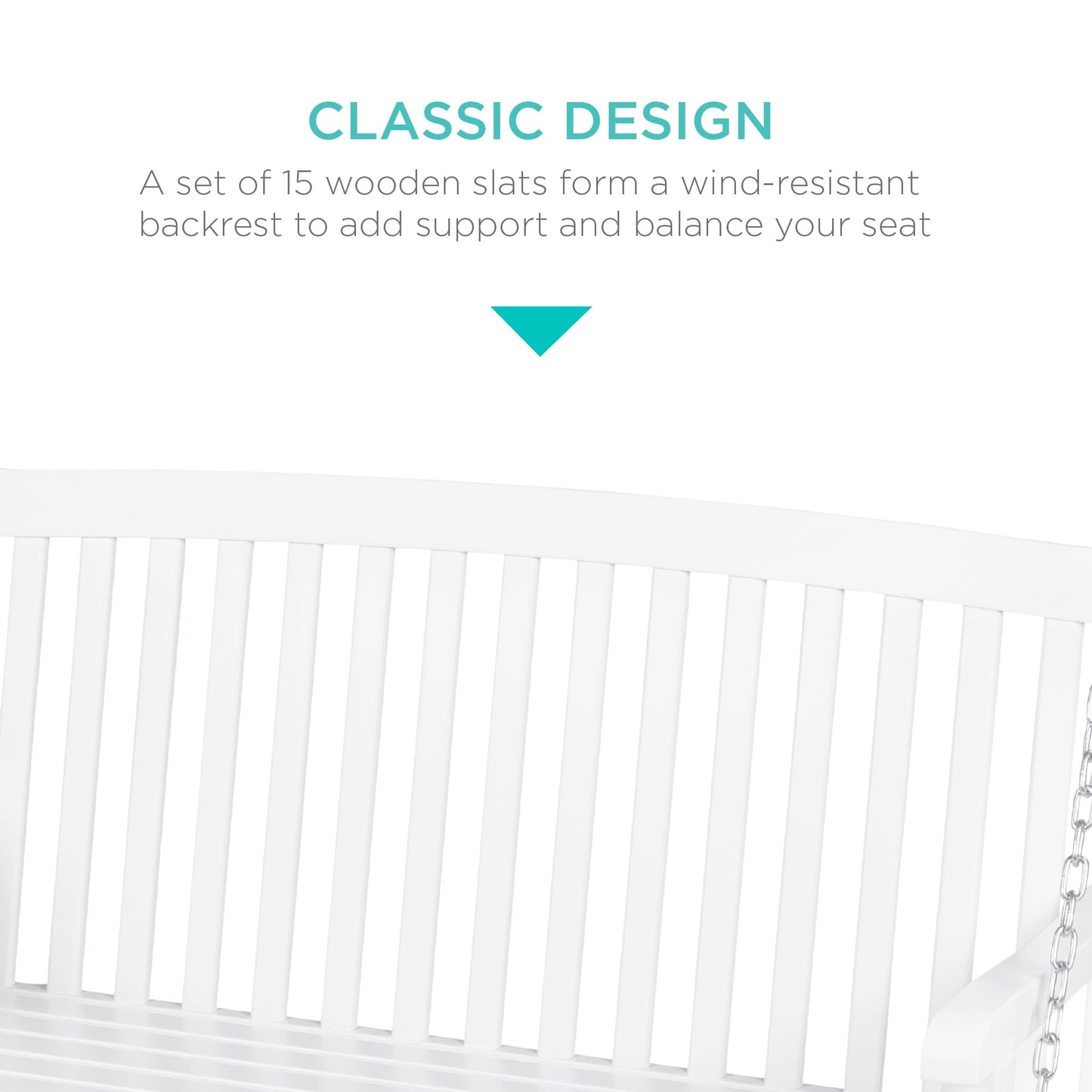 Wooden Curved Back Hanging Porch Swing Bench w/ Mounting Chains - 48in