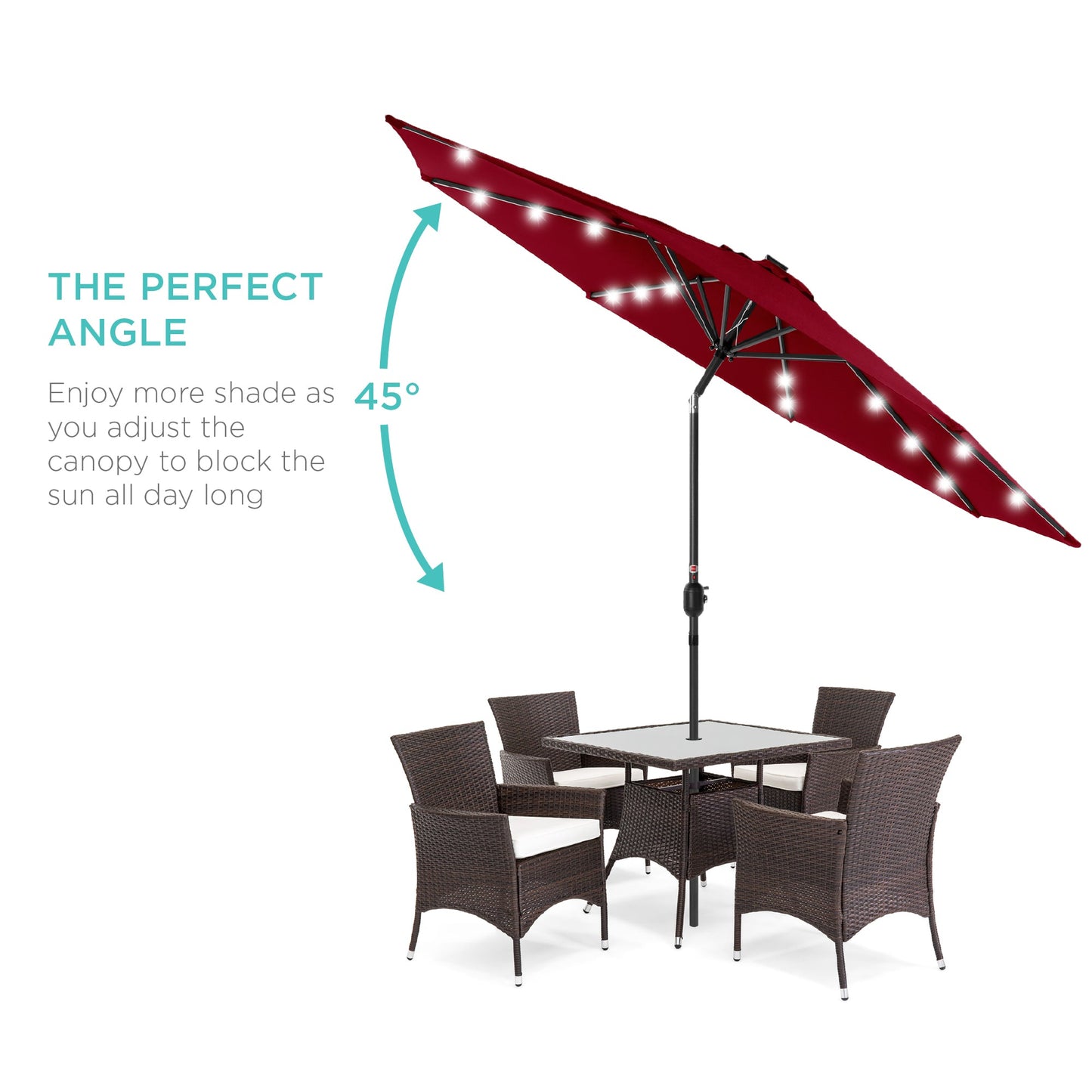 Solar LED Lighted Patio Umbrella w/ Tilt Adjustment, UV-Resistant - 10ft