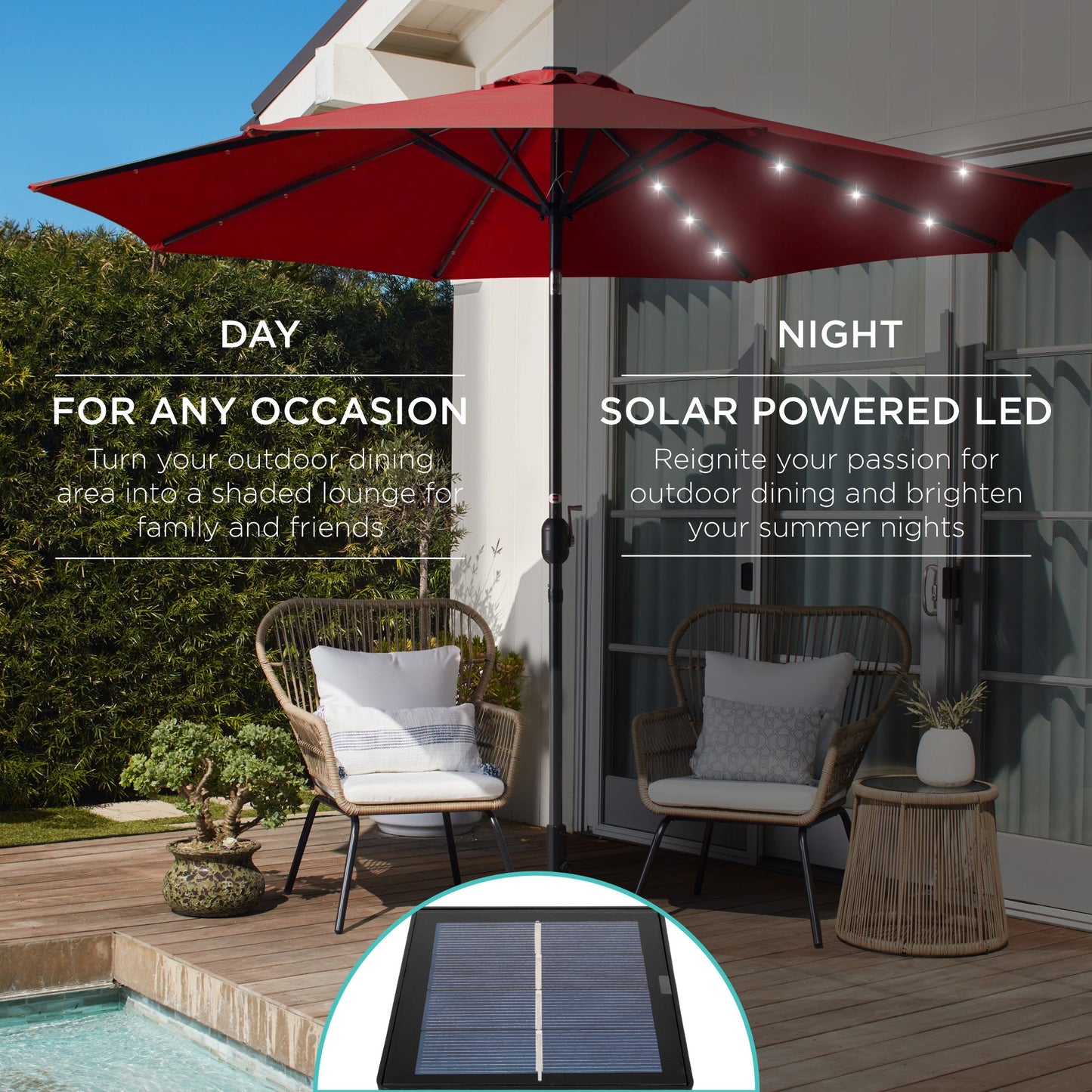 Solar LED Lighted Patio Umbrella w/ Tilt Adjustment, UV-Resistant - 10ft