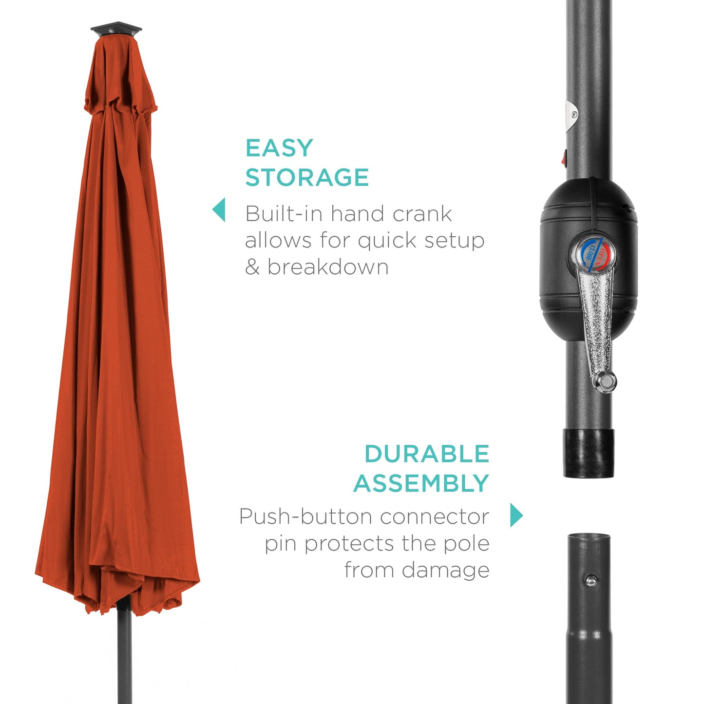 Solar LED Lighted Patio Umbrella w/ Tilt Adjustment, UV-Resistant - 10ft