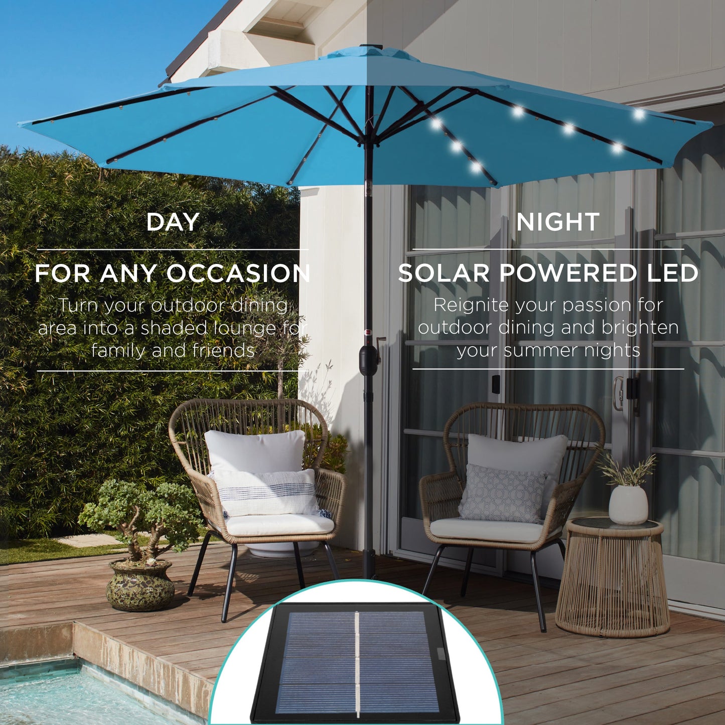 Solar LED Lighted Patio Umbrella w/ Tilt Adjustment, UV-Resistant - 10ft