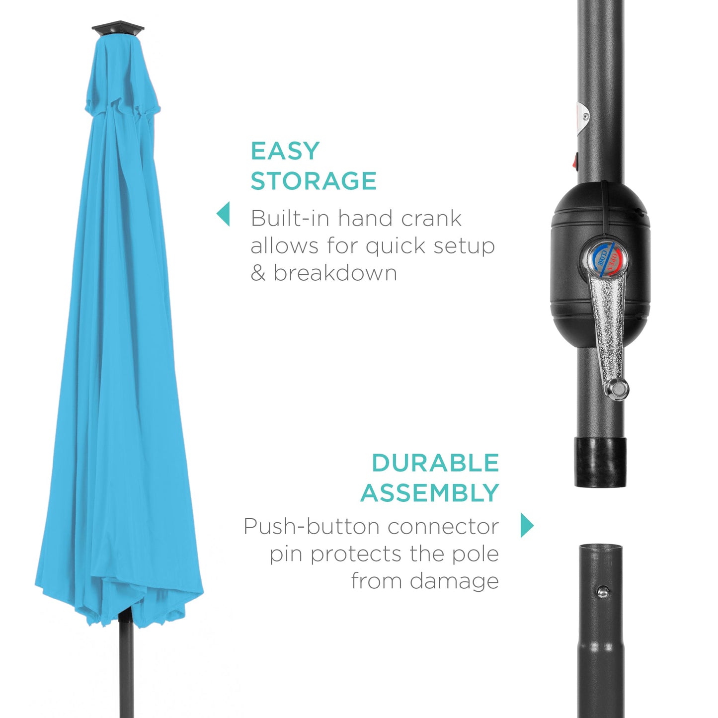 Solar LED Lighted Patio Umbrella w/ Tilt Adjustment, UV-Resistant - 10ft